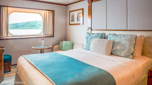 Votre chambre tout confort pendant votre croisière en Polynésie